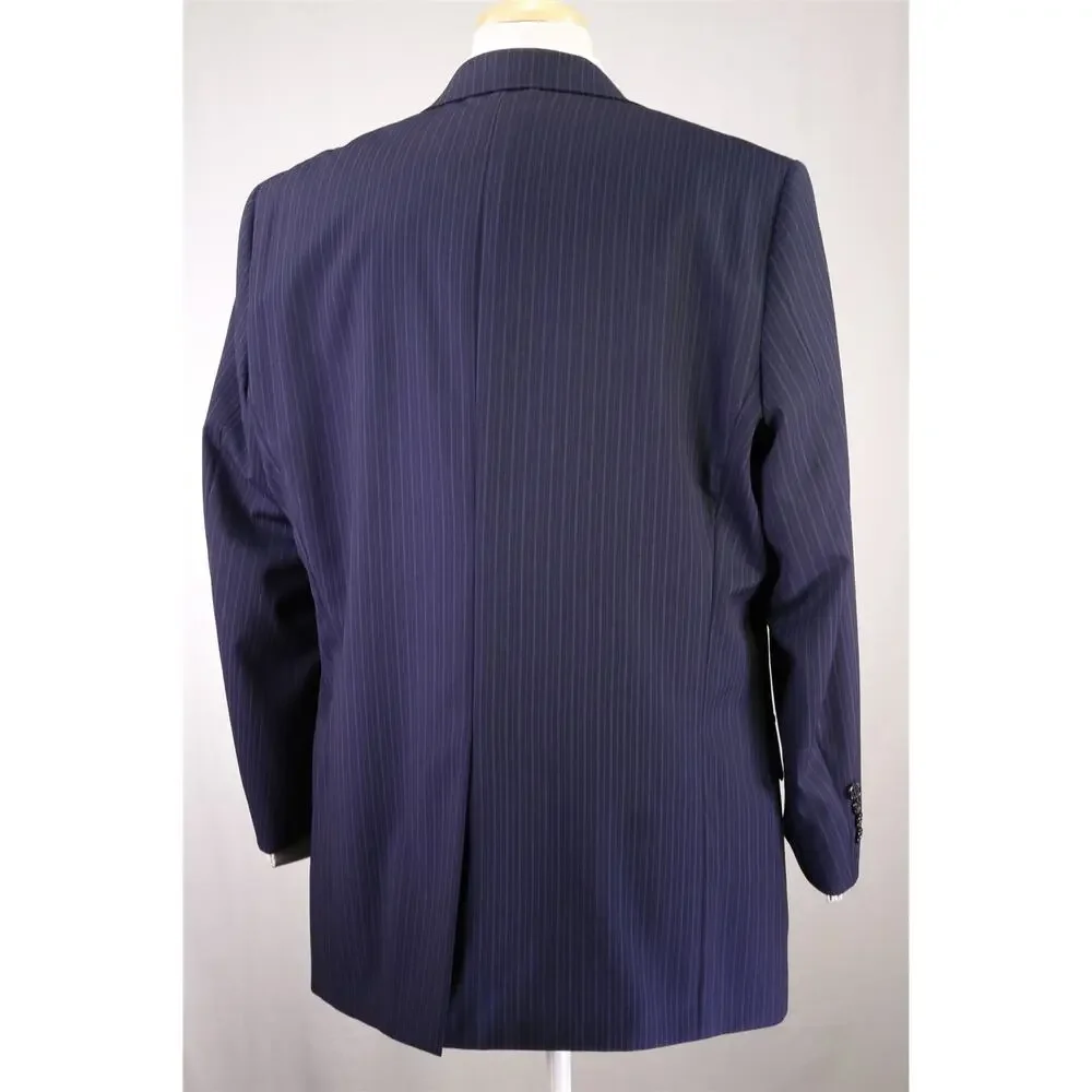 Hart Schaffner Marx Very Recent Navy Blue Striped 2-Btn Wool Suit 44L